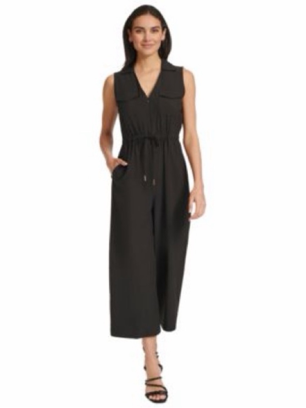 Calvin Klein black sleeveless wide leg romper with pockets 10